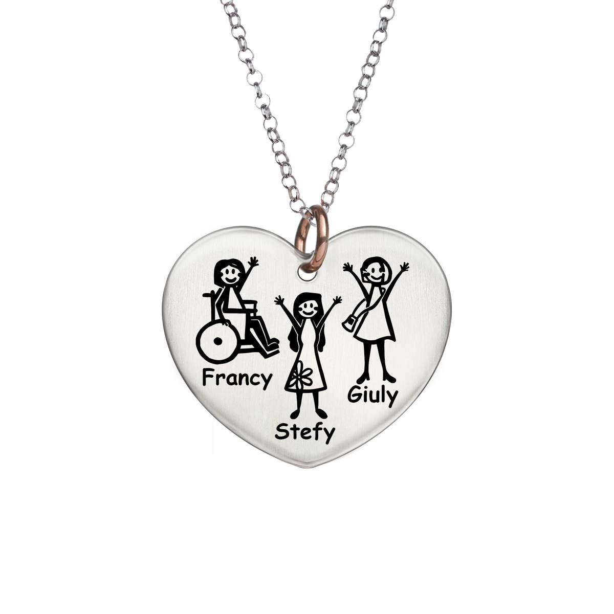 MeMeDIY Collana Personalizzata Con 6 Nomi E Foto - Ciondolo Cuore O Rotondo In Acciaio Inox