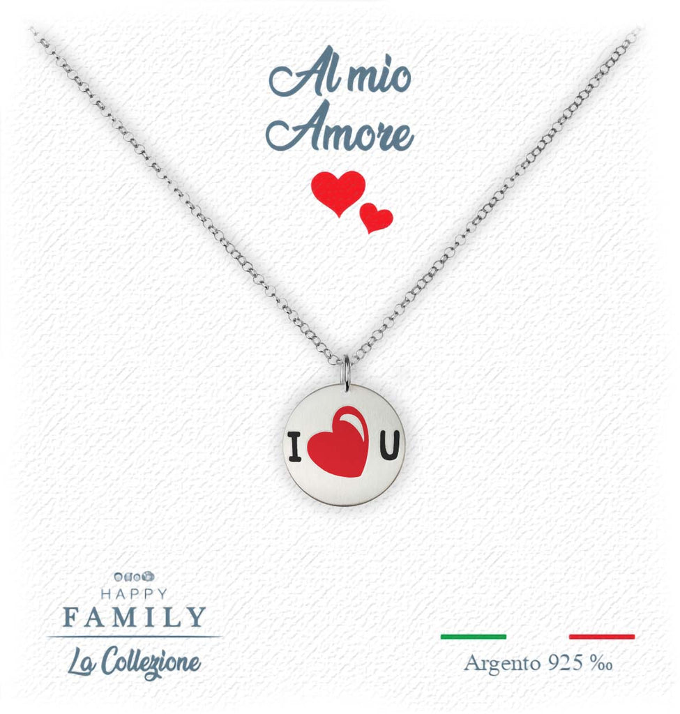 Collana Affetti Amore - I Love You - in argento su cartoncino