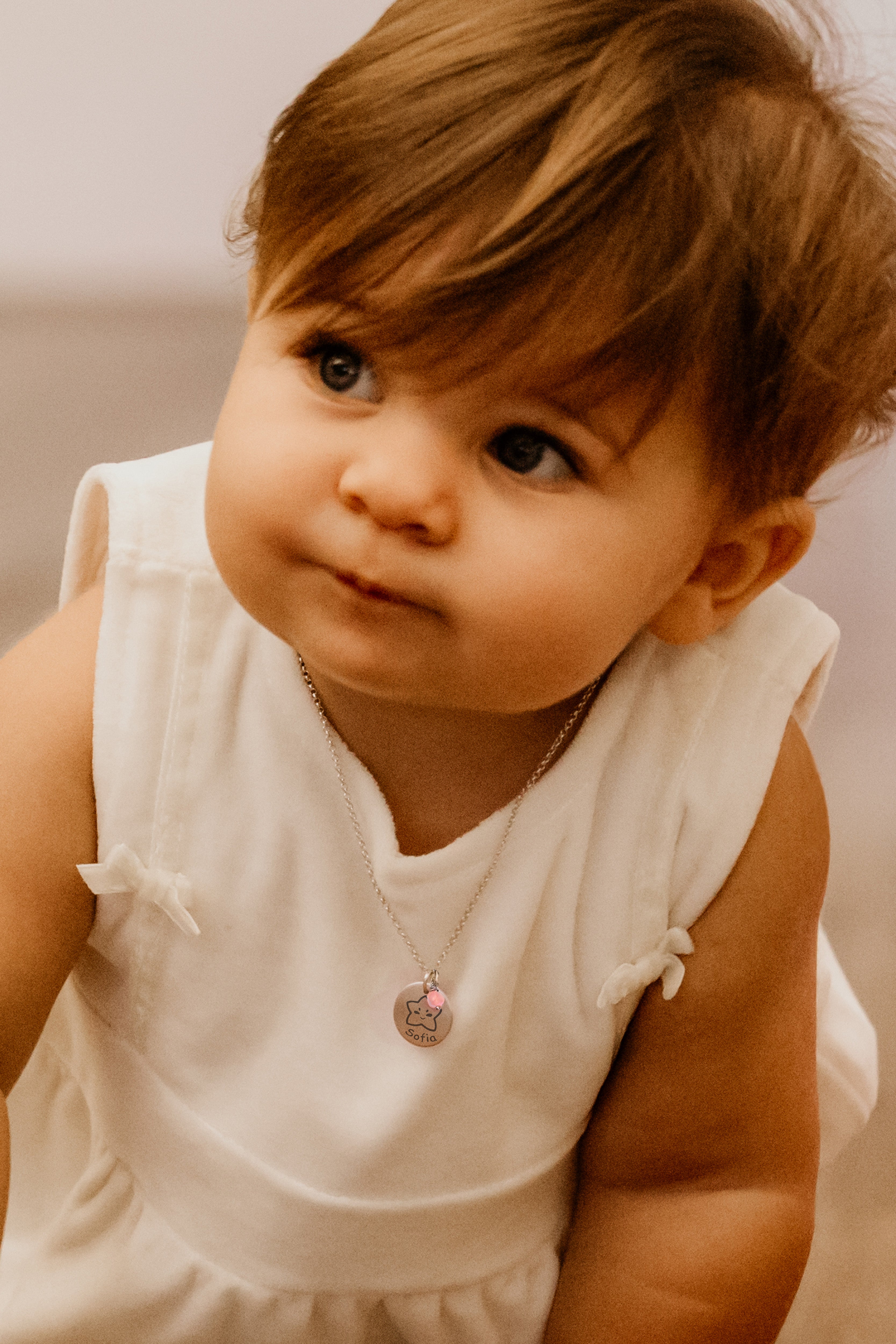 Collana personalizzata per neonata con nome e corallo rosa in